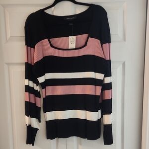 Ashley Stewart Pink and Black Ribbed Top